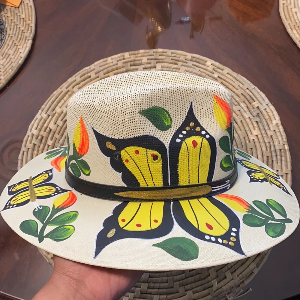 Hand Painted Butterfly and Flower Hat